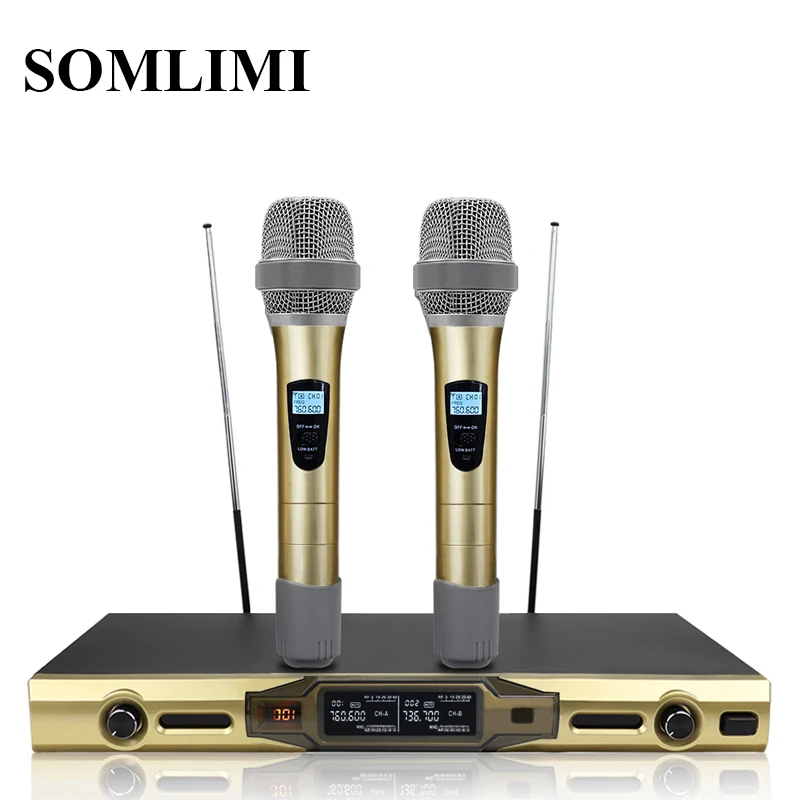 SOMLIMI ST 9020 UHF Long Range Dual Channel 2 Handheld Mic Transmitter Professional караоке Беспроводная микрофонная