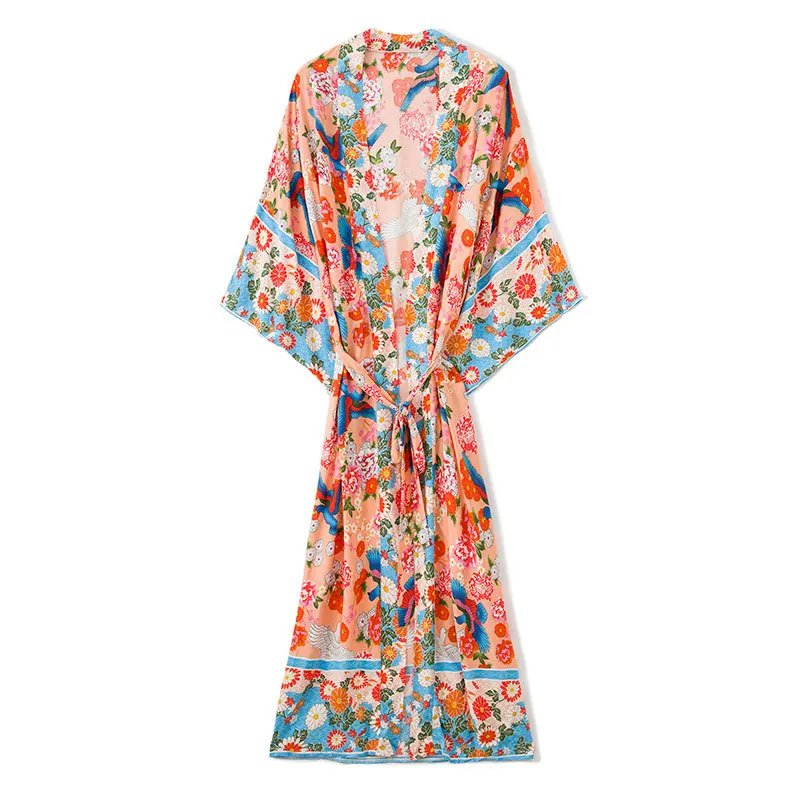 Japanese Kimono Women Outfit 2021 Summer New Long-Sleeved Cardigan Fashion Loose Bohemian Sunscreen Shirt Chiffon Long Dress
