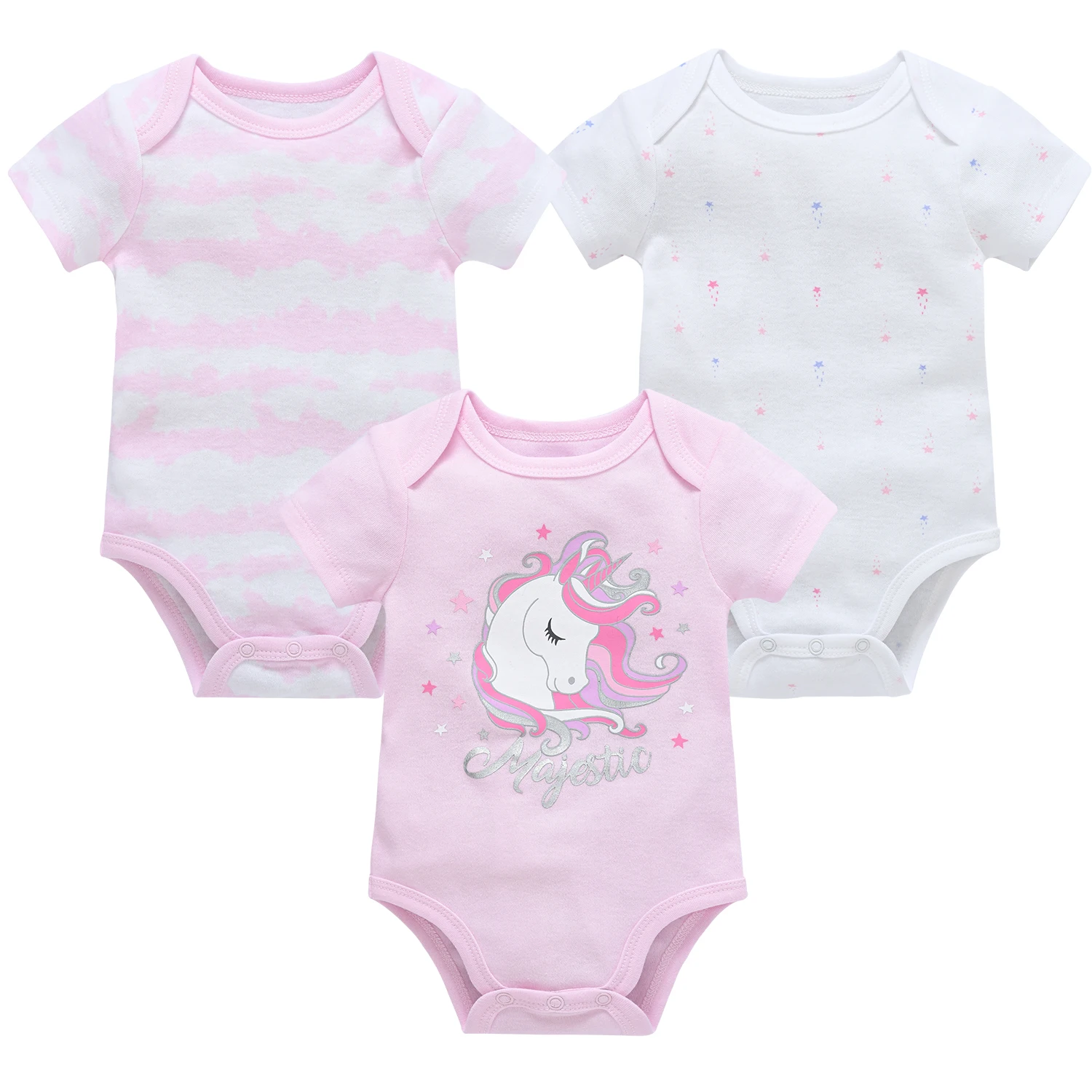 

2021 Bebe Roupas De Summer New Born Cute Graphics Baby Clothes 3pcs Comfortable Short-Sleeve Bodysuit Cartoon Girls Jumpsuit