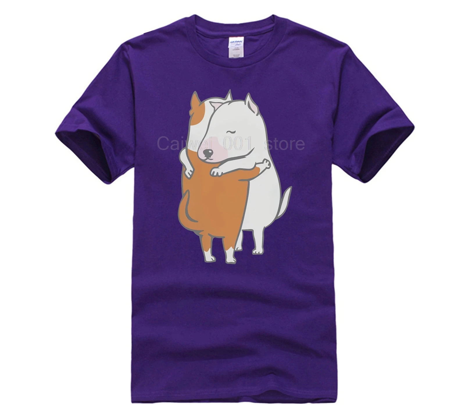 

Cotton Sports man's T shirt bull terrier hugs tshirts Printed T shirt crew neck short sleeve casual T shirt