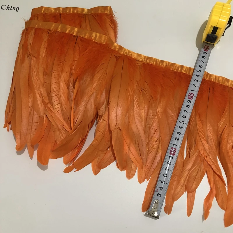 Крашеные Куриные перья оранжевого цвета отделка 15 20 см 6 8 дюймов ширина 100 шт./метр