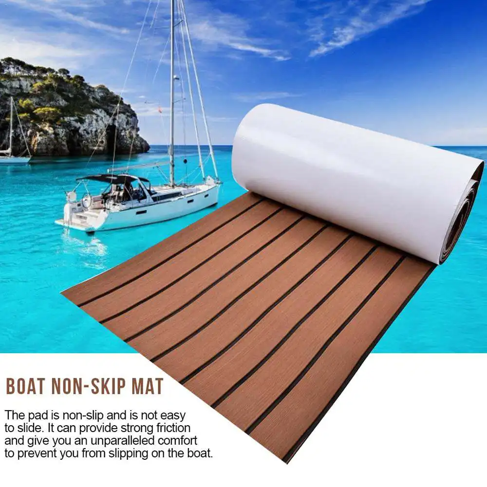 

240x45x0.6cm EVA Foam Faux Teak Boat Deck Mat Brown Decking Sheet Yacht Flooring Anti Skid Mat Self Adhesive Vehicle Pad