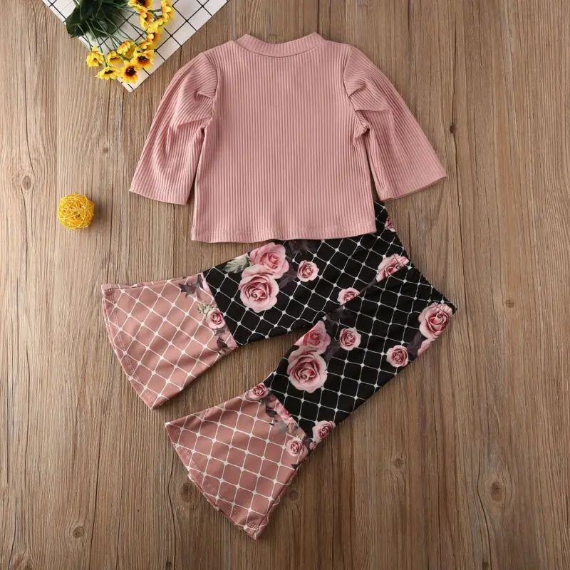 От 0 до 4 лет для маленьких девочек вязаный однотонный топ футболка длинные штаны
