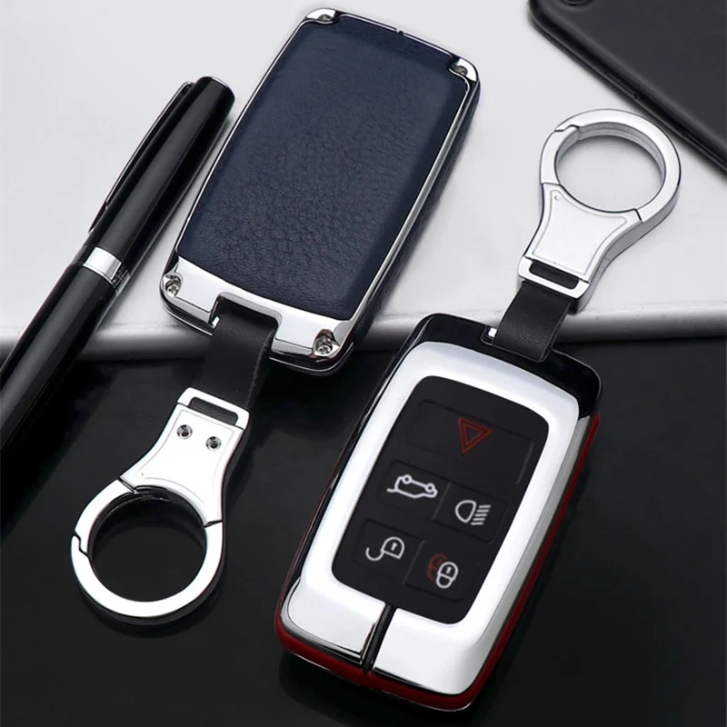 

For Land Rover LR4 LR2 Discovery Rang Rover Sport Evoque 5Buttons Smart Remote Fob Cover Zinc alloy+Genuine Leather Car Key Case