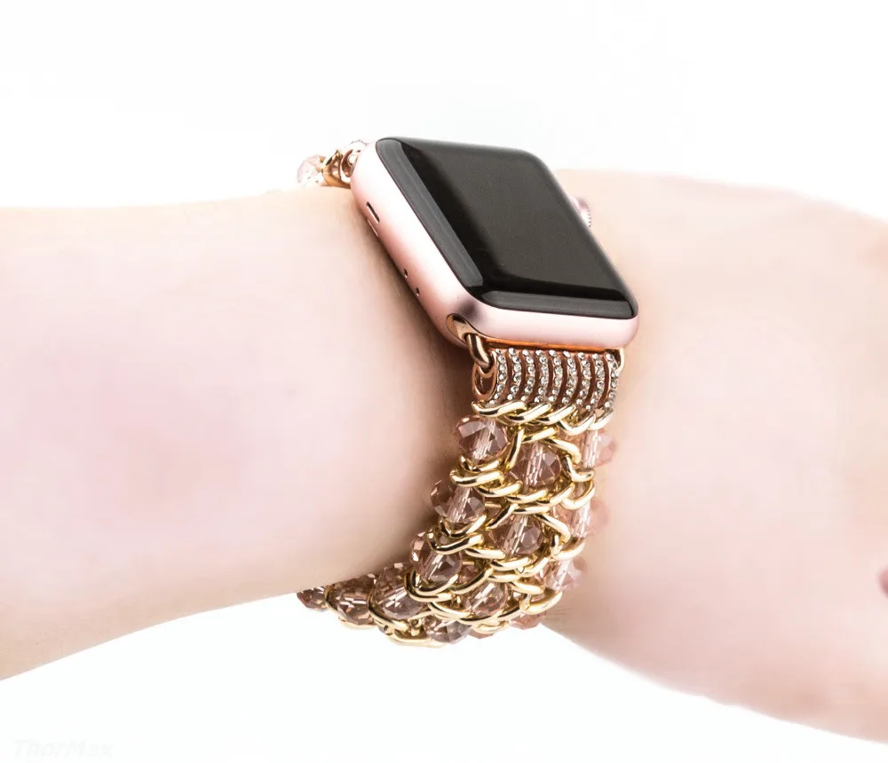 Для Apple Watch, версии 5 40 мм 44 ручной работы с экстрактом граната Форма агатовыми бусами Эластичная лента Часы-браслет для наручных часов iwatch серии 4/3/2 38 мм 42 мм