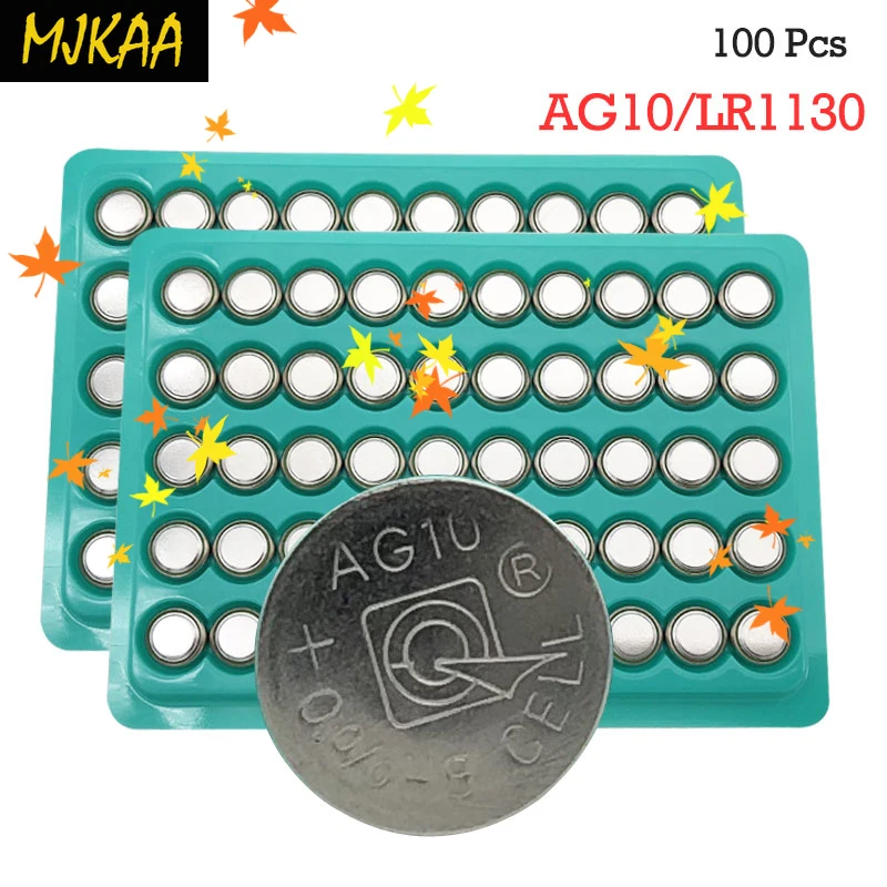 100 шт. AG10 Щелочная 1 5 В Кнопочная батарея G10 LR1130 1130 SR1130 389A LR54 L1131 189 батарейки для