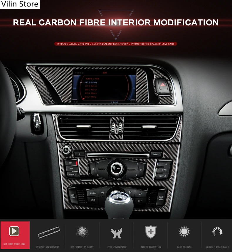 

Car Interior Navigation Air Conditioning CD Control Panel LHD RHD Styling Carbon Fiber Stickers For Audi A4 B8 A5 Accessories