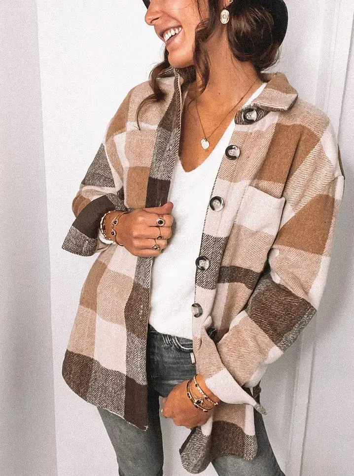 Женская винтажная рубашка в клетку демисезонная Свободная куртка оверсайз с