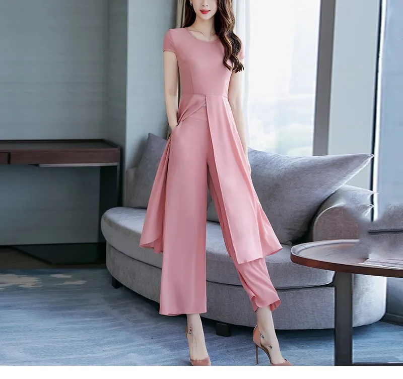 Красивый Женский Длинный топ и широкие штаны комплект одинаковой одежды тонкий