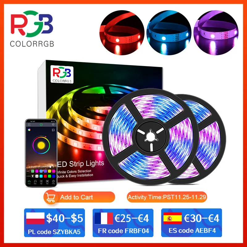 

ColorRGB, LED RGB Strip Light, APP Control Color Changing LED SMD 5050 RGB Light Strips with RF Remote For for Rooms, Party