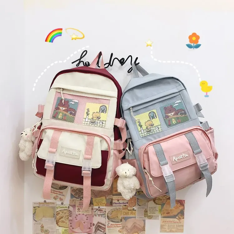 

Hit Colour Fashion Women Backpack Nylon Waterproof Rucksack For Girl Schoolbag Kawaii Bag Teenager Travel Shoulder Mochila 2021