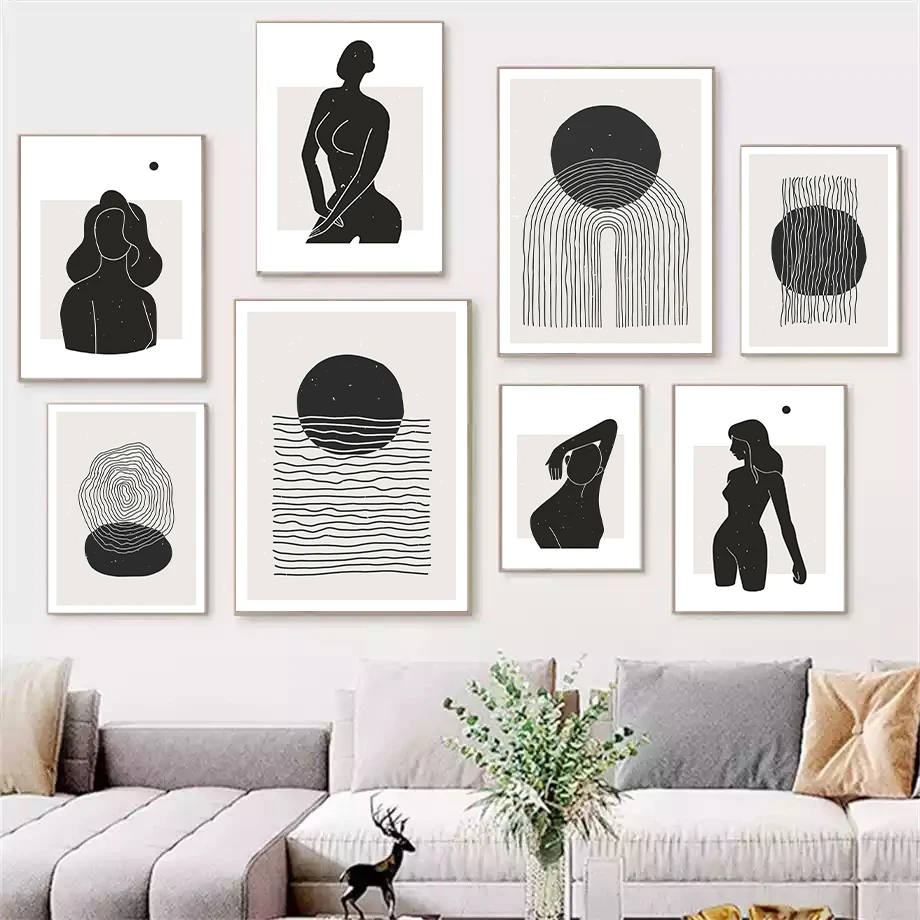 

Nordic Abstract Black and White Figure Body Geometry Lines Canvas Poster Contemporary Print Picure Living Room Decoration