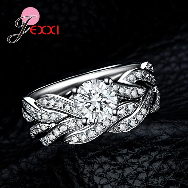 

Hot Sale Women Girls 925 Sterling Silver Finger Rings Sparkling Crystal Rings For Wedding Engagement Party Jewelry Gifts