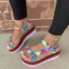 Новый вареный женские туфли-лодочки на платформе; Разноцветные сандалии-гладиаторы на танкетке, женские сандалии, женская обувь вечерние летние женские сандалии размера плюс # f35