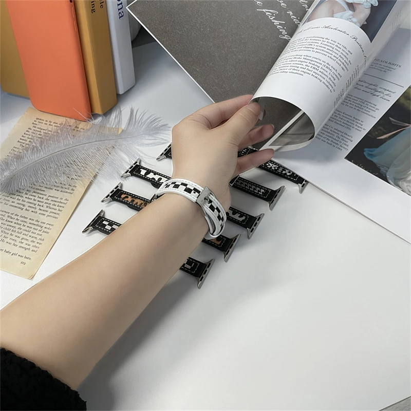 Тонкий кожаный ремешок из твида для Apple Watch Band 41 мм 45 42 38 40 44 стильный браслет iWatch