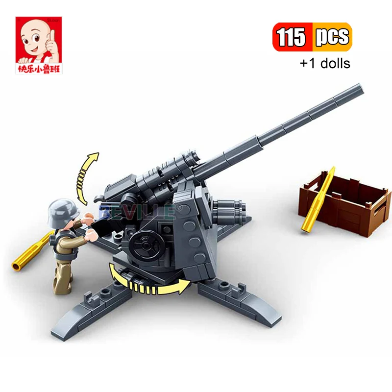 Sluban-arma militar alemana de 88MM para niños, 115 piezas, modelo de pistola antitanque, bloques de construcción, figuras de soldado del ejército, bloques DIY, juguetes para niños