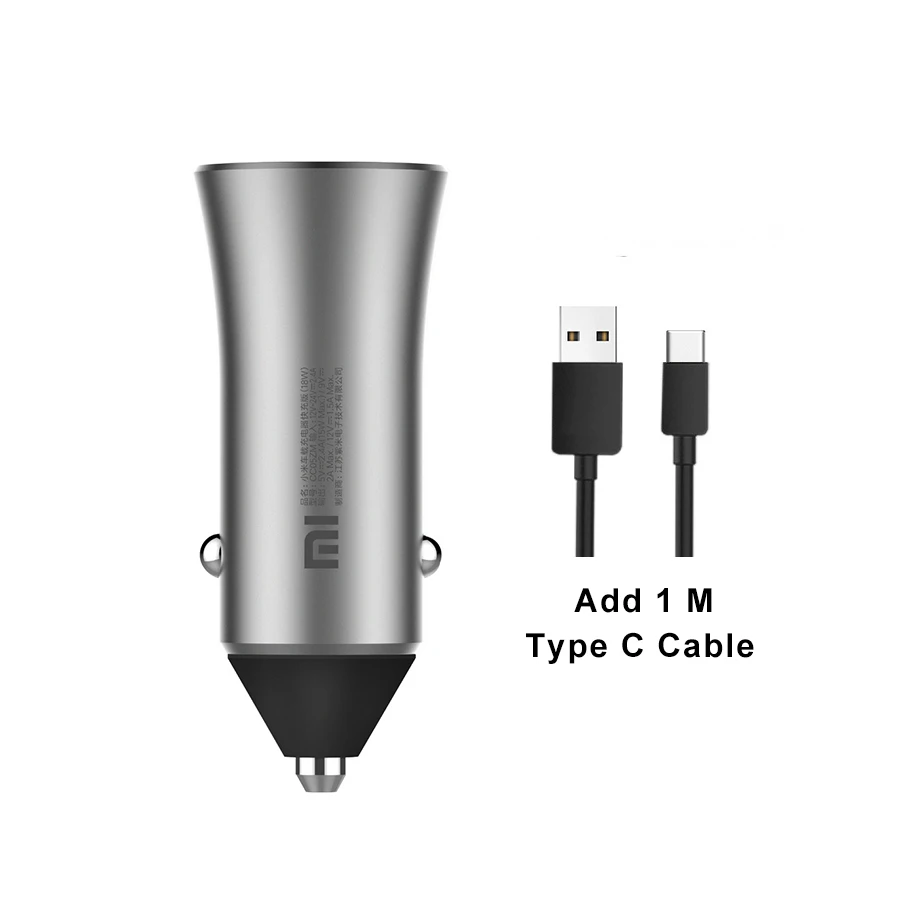 Add Type C Cable Xiaomi автомобильное зарядное устройство 18 Вт Быстрая зарядка двойной USB адаптер прикуривателя для iPhone samsung LG htc huawei - Тип штекера: Add Type C Cable