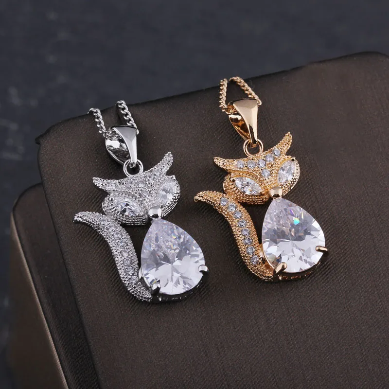 Хит трендовые хрустальные стразы кулон Золотая лиса ожерелье для женщин леди