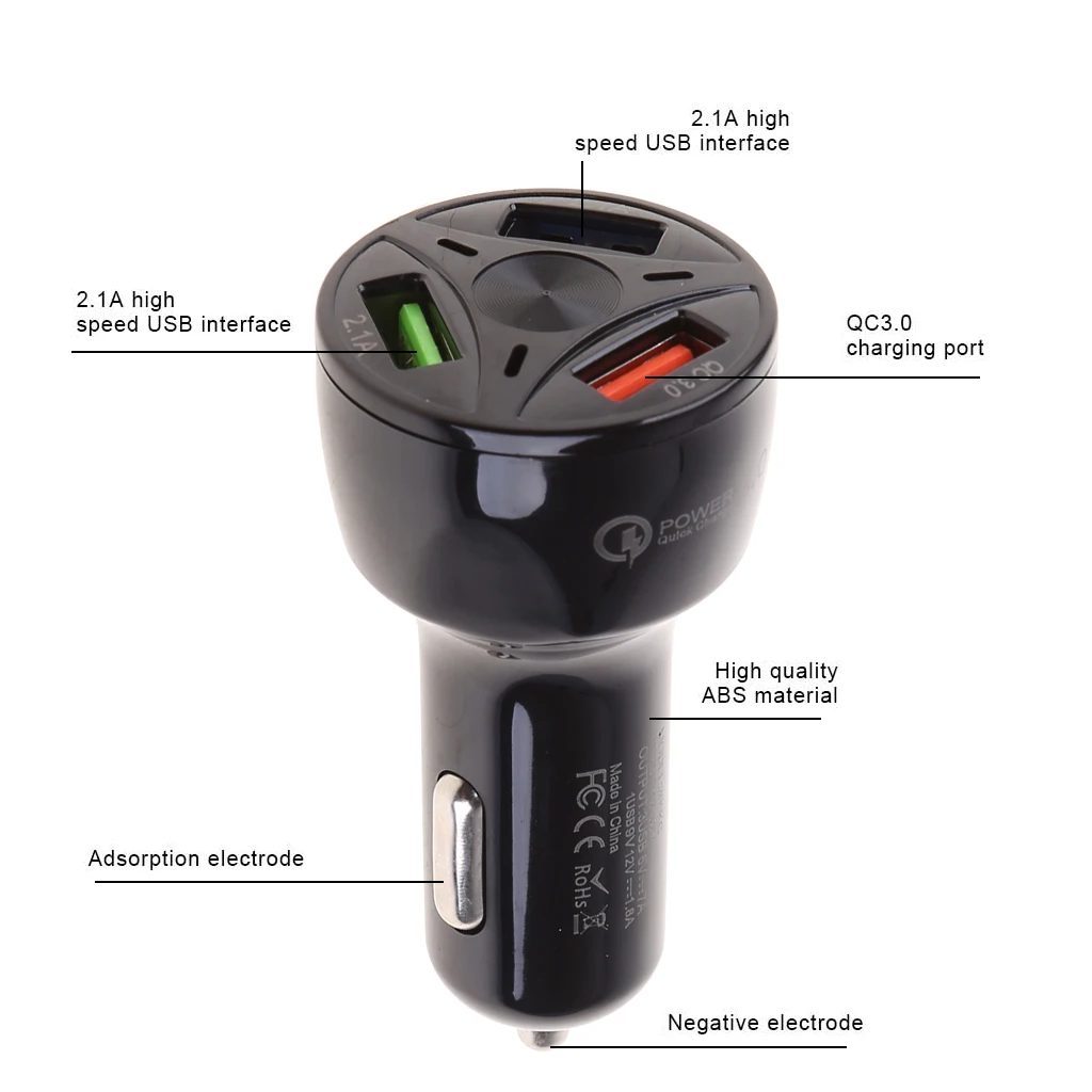 Автомобильное зарядное устройство для прикуривателя 12 В USB QC 3 0 быстрая зарядка
