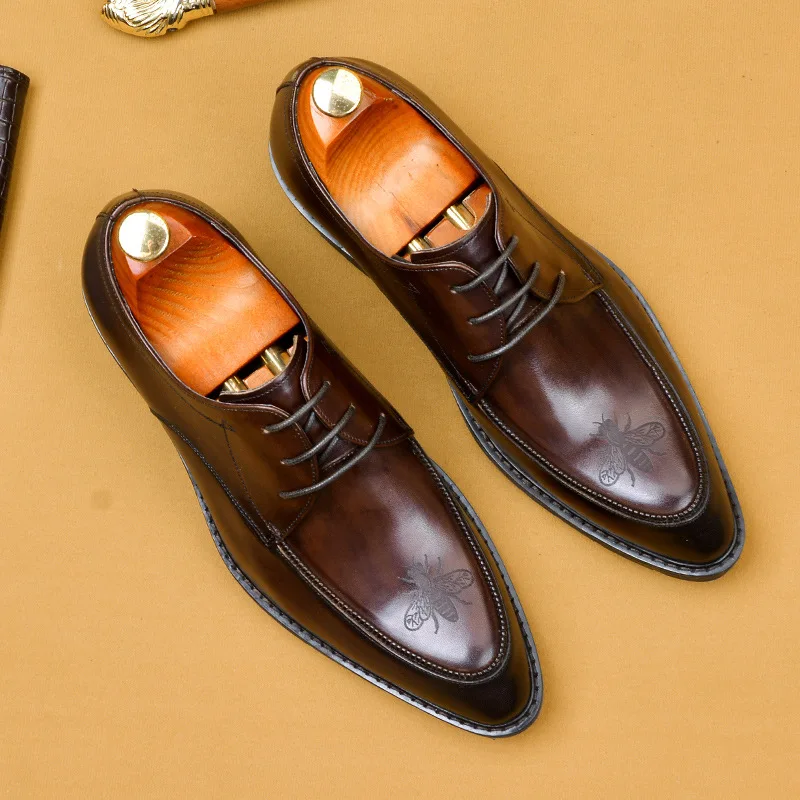 

QYFCIOUFU Italian Mans Dress Shoe Genuine Leather Oxford Shoes Handmade Unique Vintage Party Office Formal Wedding Men's Shoes