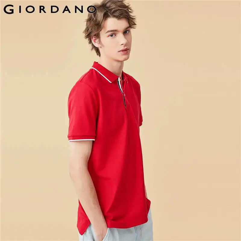 Мужская рубашка поло с коротким рукавом Giordano контрастная отложным воротником и