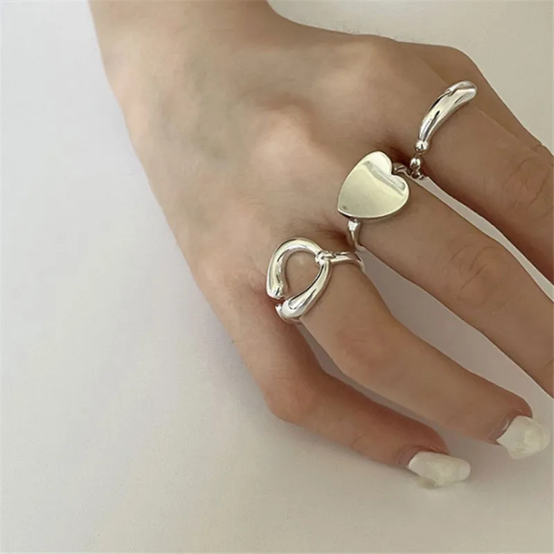 

925 Sterling Silver Heart Irregular Geometric Ring For Women Girls Birthday Party Trendy Jewelry JZ602