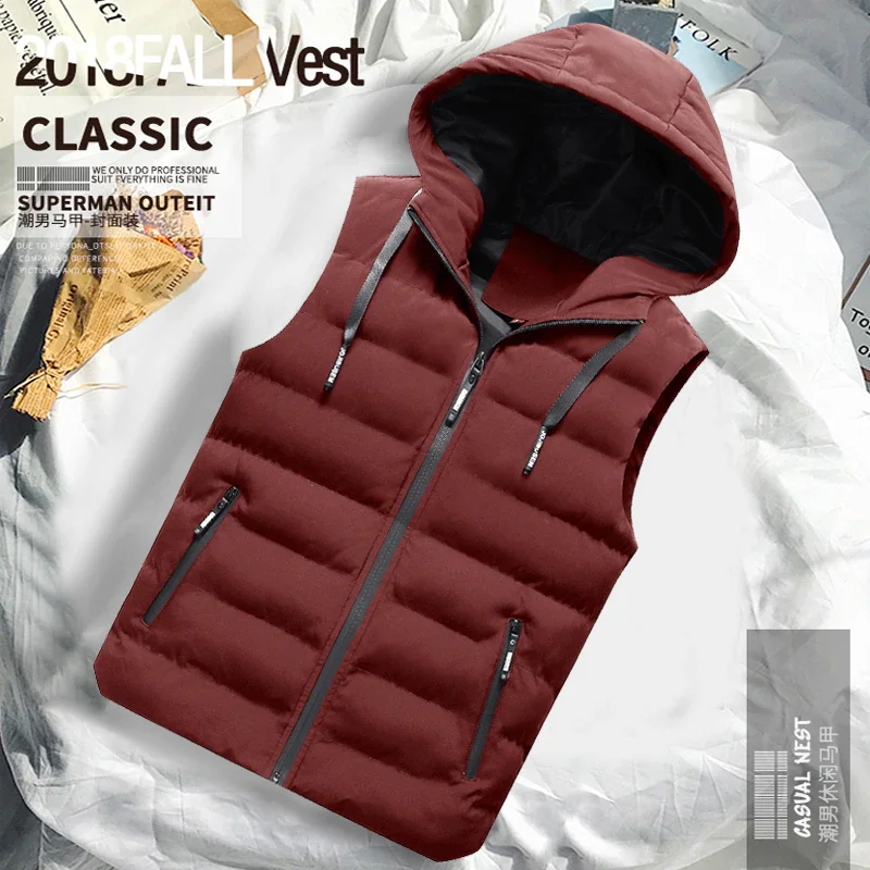 

Vest Men Winter Sleeveless Jacket Down Men Vest Men's Warm Thick Hooded Coats Male Work Waistcoat AUSO