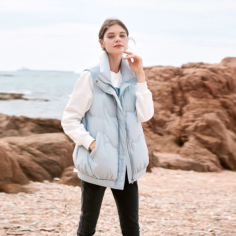 

SHZQ Down Vest Women Wear a New Winter 2021 Vest 90 White Duck Down Blue Stand Collar Sleeveless Coat