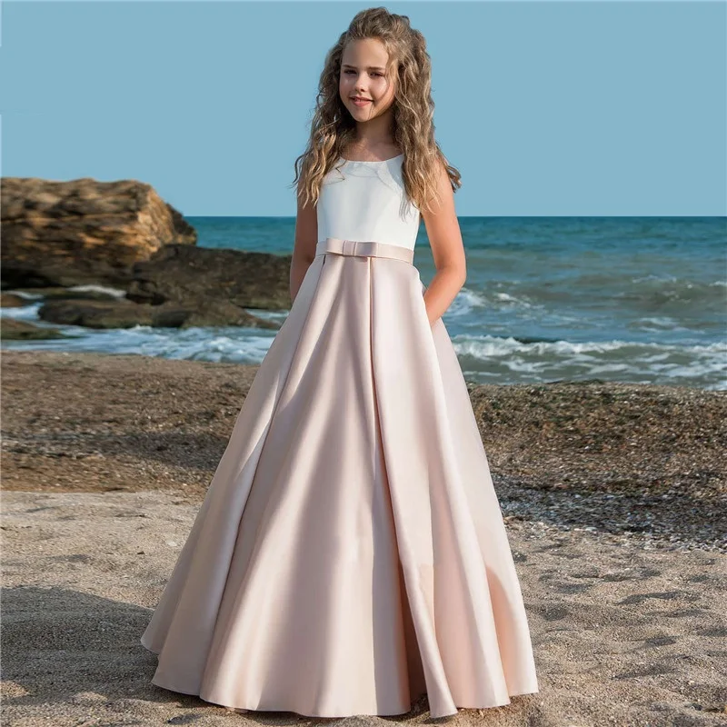 Backless Flower Girl Dresses For Weddings Vestidos Daminha Kids Evening Pageant Gowns with Bow First Communion Dresses For Girls