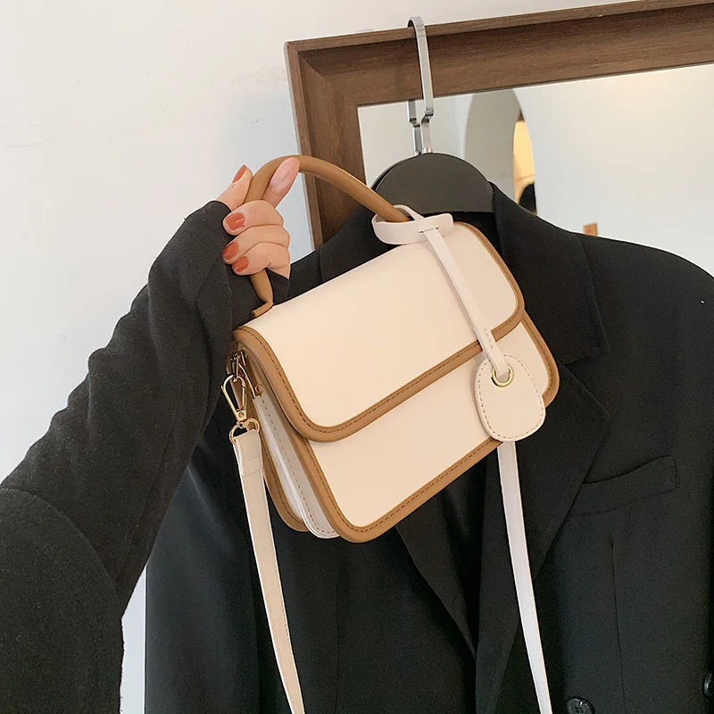 

Summer Fashion Women's Crossbody Bags Simple Contrast Color PU Leather Versatile Satchels Shoulder Bags Lady Casual Handbags