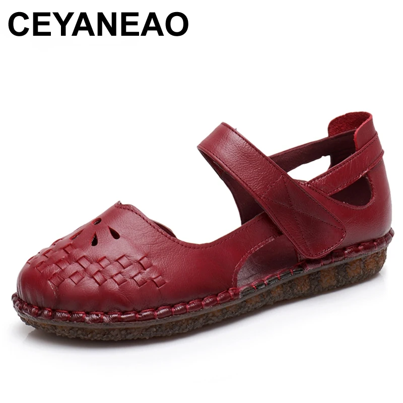 Женские сандалии ручной работы CEYANEAO черные босоножки из натуральной кожи на