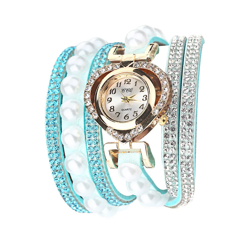Женские часы женские кварцевые винтажные блестящие Ccq браслет с жемчугом и