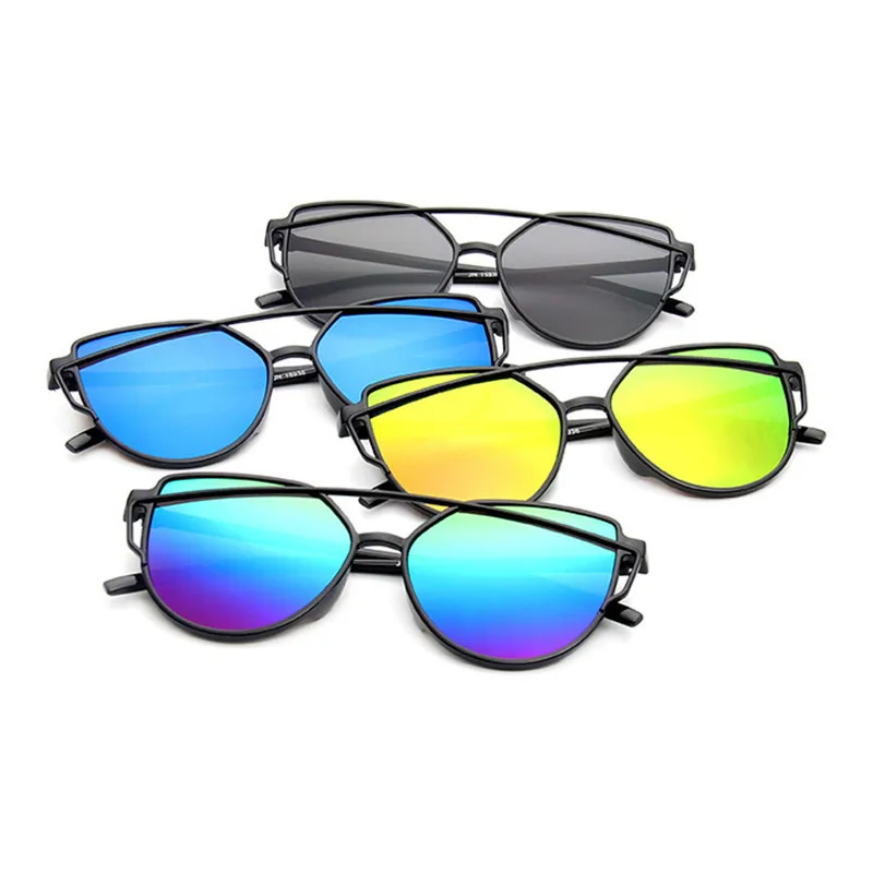 Солнцезащитные очки кошачий глаз женские пластиковые зеркальные солнечные с