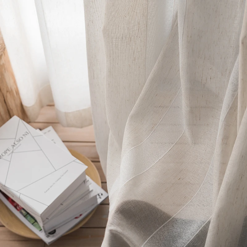 Beige Linen Stripe Sheer Tulle Curtains For Living Room Modern Curtains For Bedroom Window Voile Custom Curtains