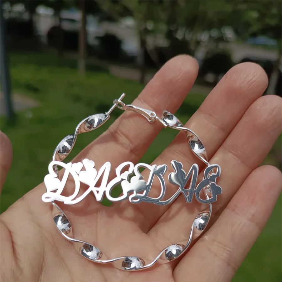 Gosun 2021 Popular Threaded Custom Earrings Round Large Earrings Jewelry Customize Stainless Steel Hoop Name Letter Earrings