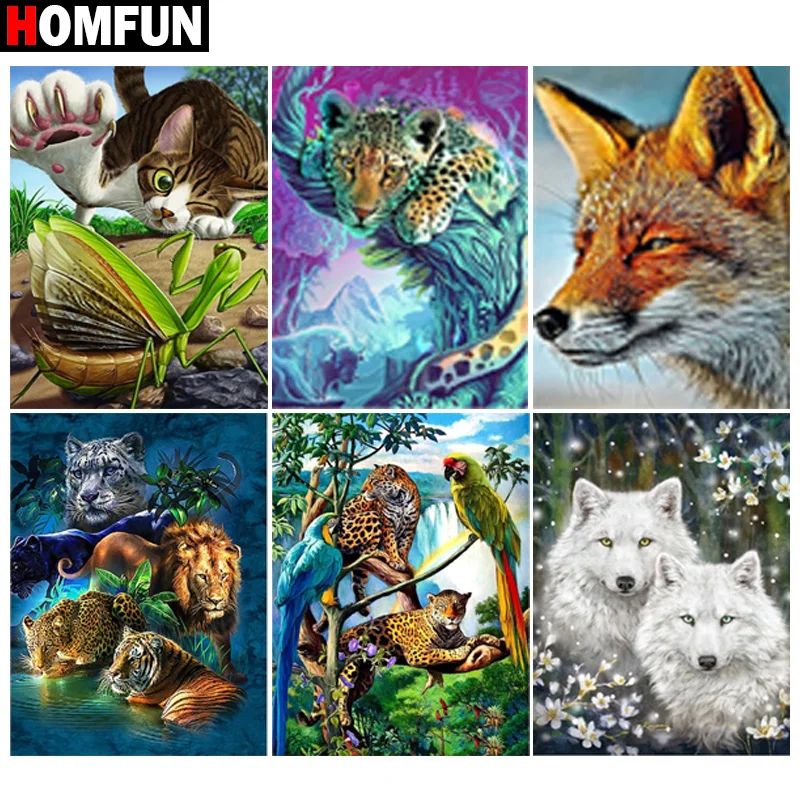 

HOMFUN 5D Diamond Pattern Rhinestone Needlework Diy Diamond Painting Cross Stitch Wolf Lion "Cat bird Lion " Diamond Embroidery