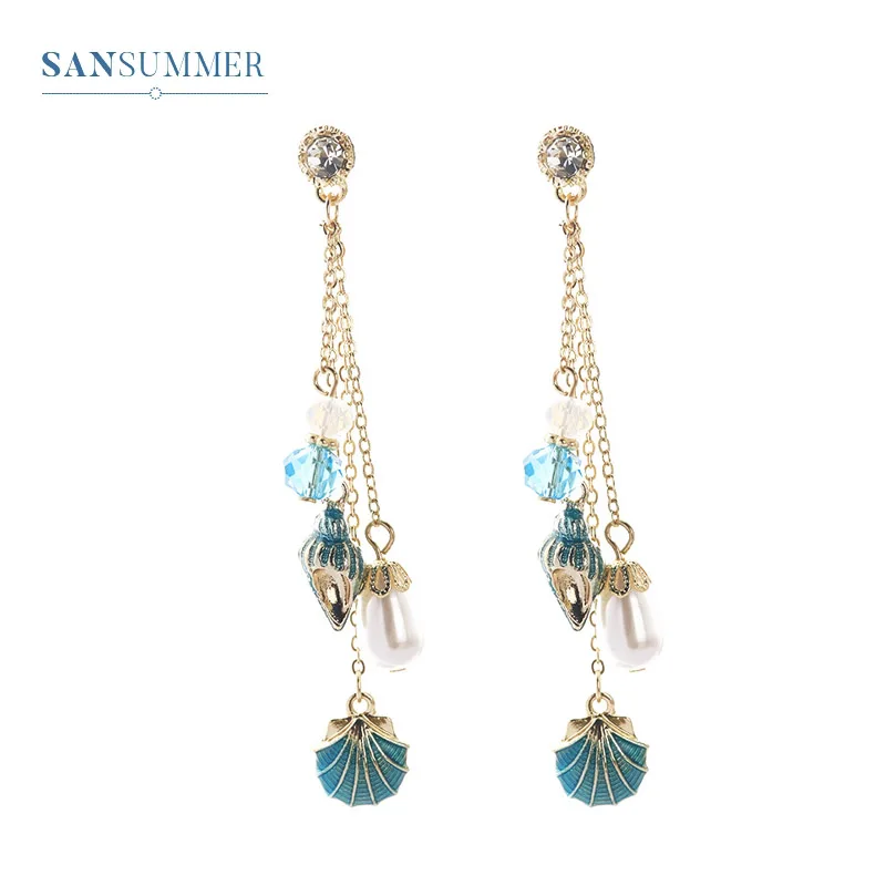 Новинка Лидер продаж модные золотистые длинные серьги подвески Sansummer с бахромой