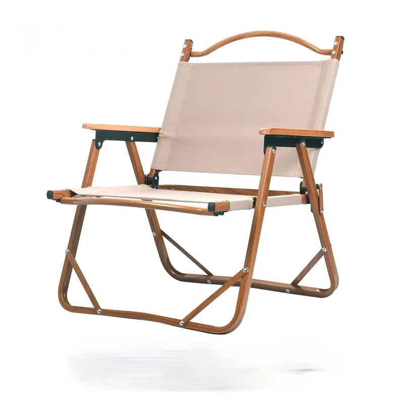 

TT Chubby Outdoor Folding Chair Ultra-Light Portable Thickened Aluminum Alloy Stool Wood Grain Armchair Camping
