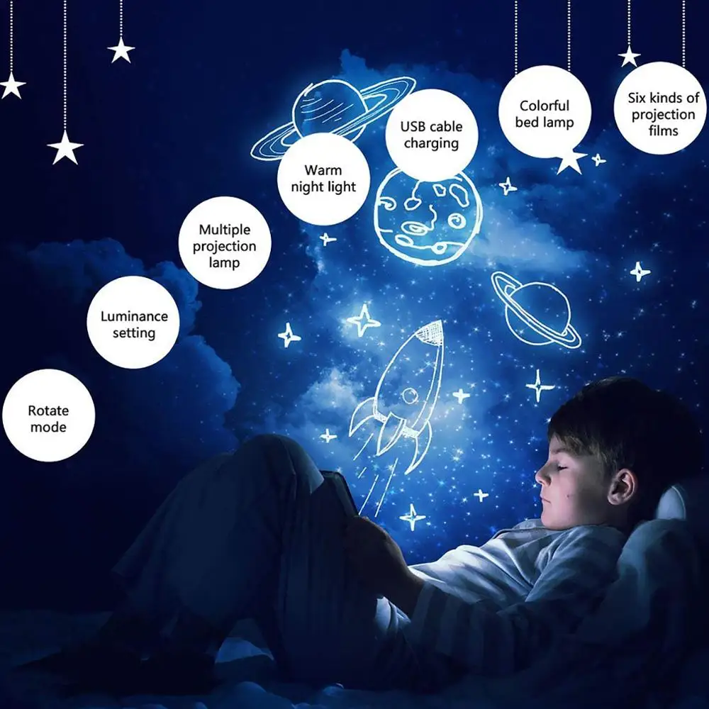 

Star Sky Projector Lamp for Birthdays Halloween Remote Control LED Night Light Sleeping Light Bedroom Bedside Table Lamp