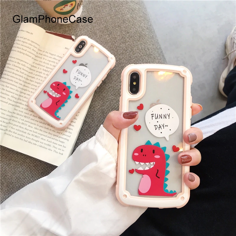 Розовый чехол GlamPhoneCase для телефона с маленьким динозавром iPhone X XS Max XR Жесткий