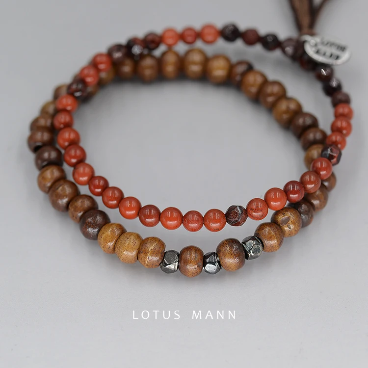 Лотос Манн старые бусины и красные камни смешанные времена защиты тигровый глаз