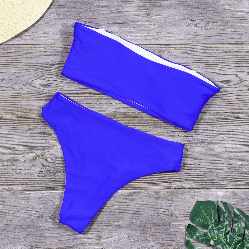 Женский комплект бикини с высокой талией сексуальный однотонный купальный