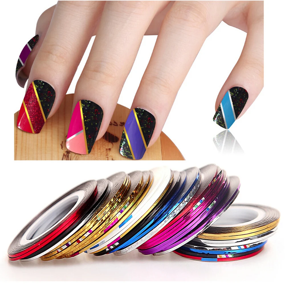 

30Rolls Striping Tapes Colorful Line Nail Stickers DIY Nail Art Kit Manicaure Beauty decorations for UV Gel Nail Polish