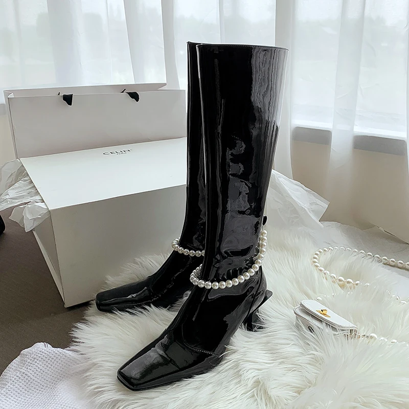 

2021 New Winter Genuine Leather Women Modern Boots Strange Style Heels Ladies Shoes Knee High Wedding Boot
