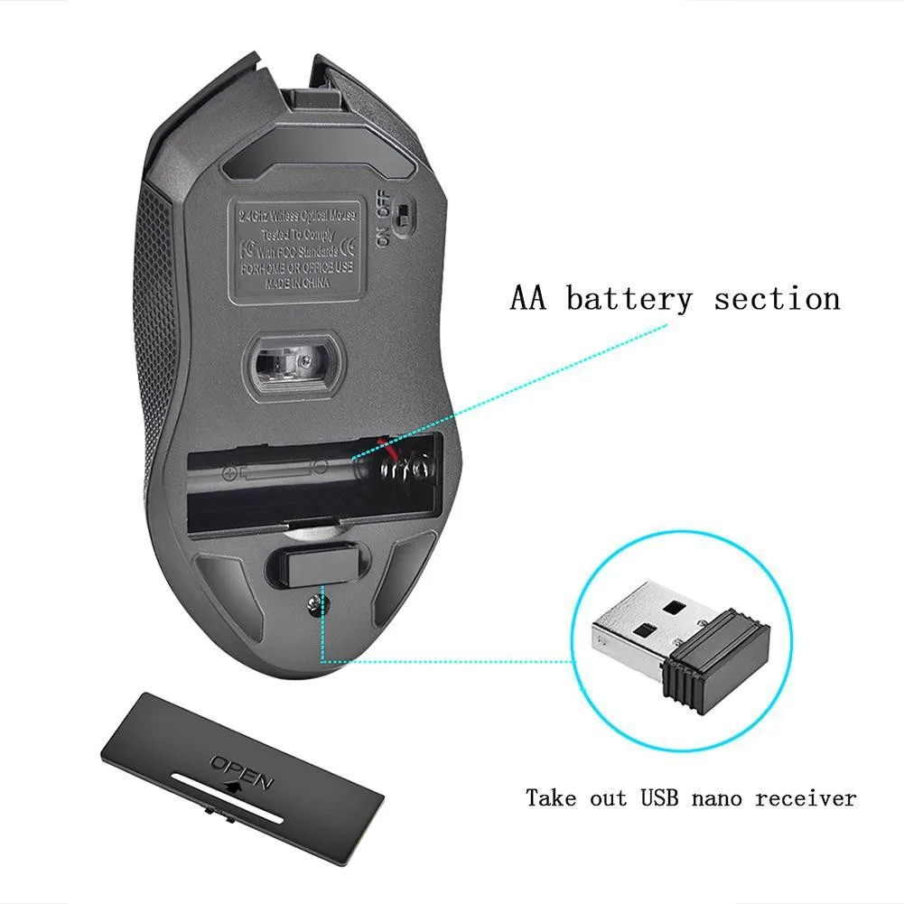 Беспроводная игровая мышь 2 4 ГГц 2400DPI 6 кнопок оптическая с USB-приемником для