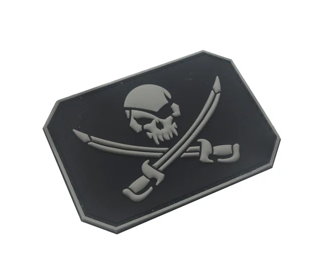 Pirate Gray 6 x 9cm Morale Patches No Knife No Life SKULL PVC 3D Military Tactical Patch badge applique EMBLEM - Цвет: Pirate Gray 6 x 9cm