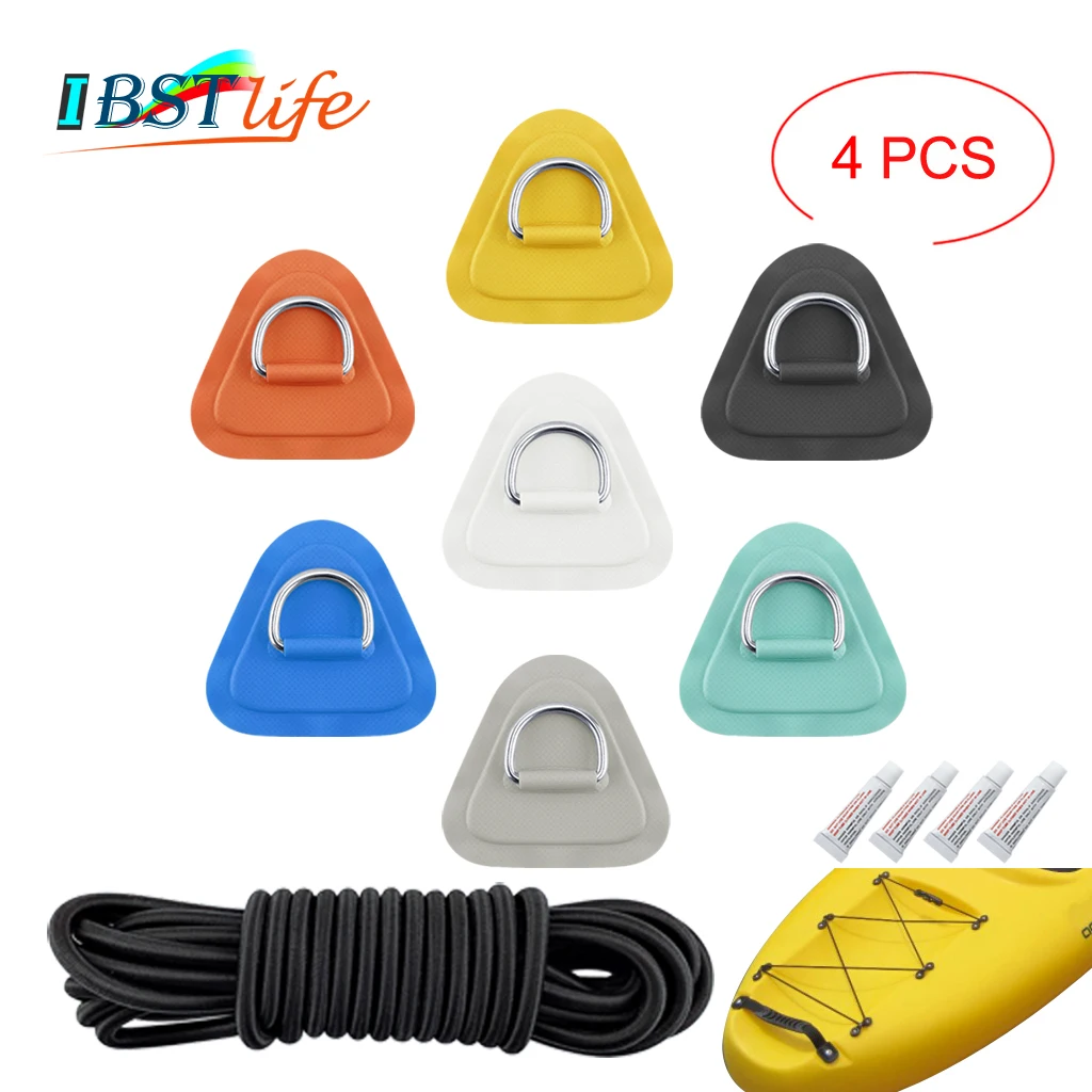 

4PCS D Ring Pad PVC Patch Boat Deck Rigging 2.5m Black Elastic Bungee Rope Kit For Stand Up Paddle Board SUP Deck Accessories