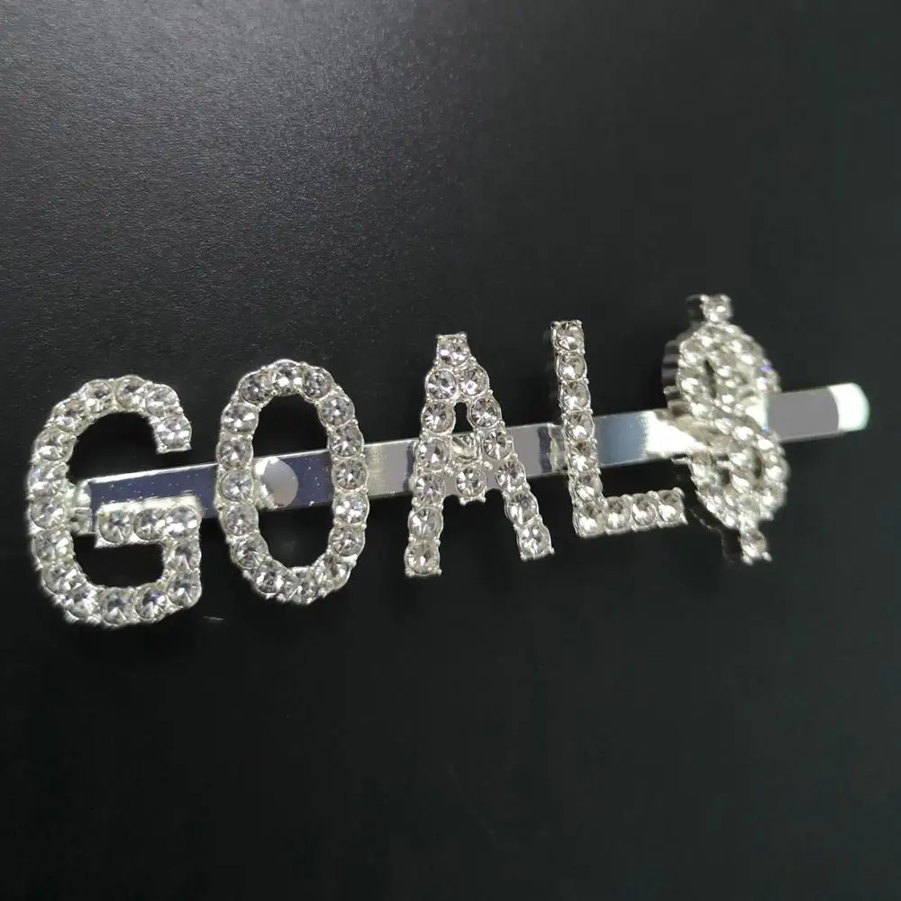 GOALS Свадебные буквы со стразами, заколки для волос, не скользящие, блестящие, металлические, серебристые, с именем, заколки для волос, шикарные свадебные аксессуары для волос - Окраска металла: GOALS