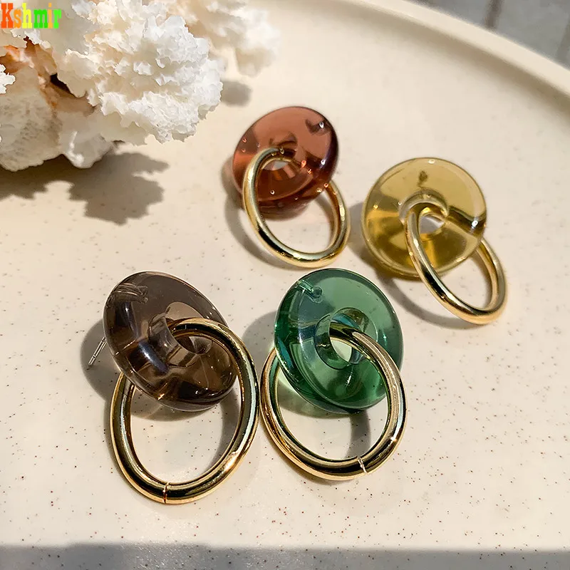 

Kshmir Geometric Round Resin Acrylic Blend Micro Transparent Earring Ladies Party Earring Accessories Gift 2021