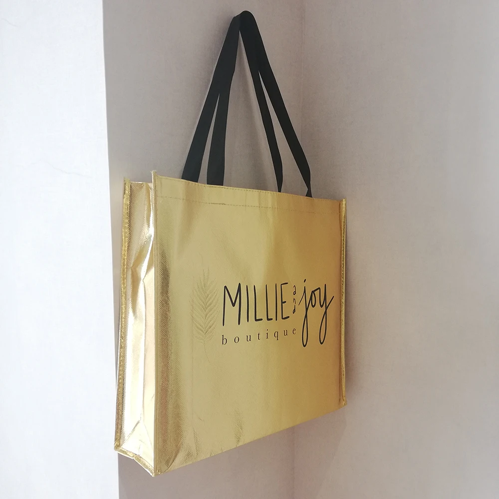 500 шт./лот сумки с логотипом на заказ золотые хозяйственные из нетканого